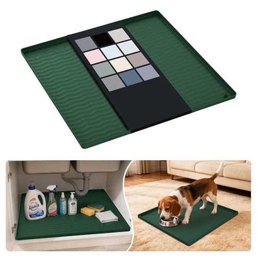 Waterproof Silicone Under Sink Mat 19'' x 19'' Shelf Liner for Kitchen and Bathroom (Green / 19"W x 19"L)