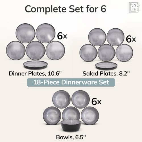 18 Piece Stoneware Dinnerware Set for 6 (Dark / Dark Gray / Set for 6 (18pcs))