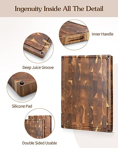 Large Thick End Grain Acacia Wood Cutting Board (19"L x 14"W)