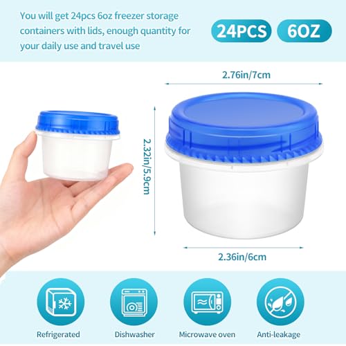 24 Pack Freezer Containers with Screw On Lids (6oz-24pack)
