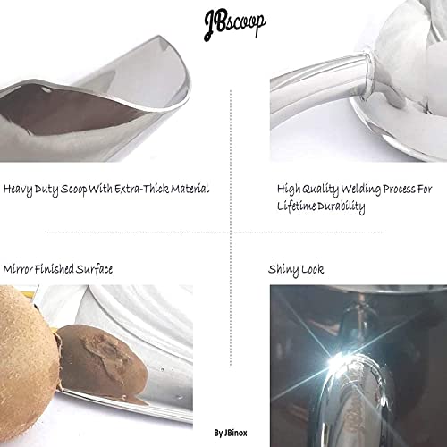 Large Ice Scoop with Holes. Stainless Steel Ice Scoop with Drain Holes to Reduce Unwanted Dilution. Heavy Duty and Dishwasher Safe. Six Ounce Capacity