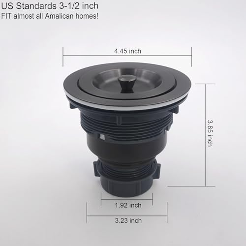 3-1/2-Inch Kitchen Sink Drain Strainer Assembly Kit Gunmetal Black, GZILA Deep Waste Basket Strainer with Sealing Lid Sink Stopper, Dark Gray 304 Stainless Steel