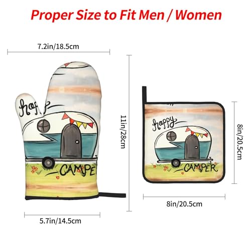 Happy Camper Oven Mitts and Pot Holders Sets of 4 (One Size / Happy Camper 1)