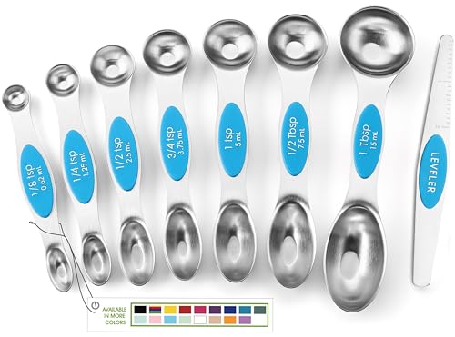 Stainless Steel 8 Magnetic Measuring Spoons for Kitchen (Teal / 1-Pack)
