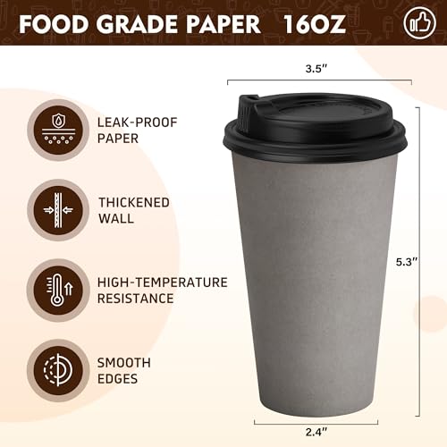 16 oz Coffee Cups with Lids (Gray / 16 oz)