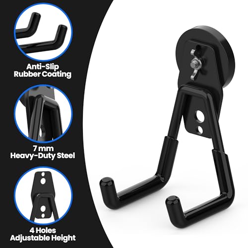 8 Pack Large Magnetic Hooks Heavy Duty Extra Strong Magnetic Garage Hooks Big NdFeB Industrial Magnet Hooks Magnetic Utility Storage Holder Organization with Anti (1.6" Magnet-8 Pack-Black)
