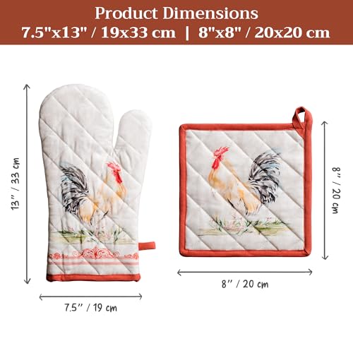 100% Cotton Oven Mitt & Pot Holder Set (009 - Campagne / 7.5" x 13" & 8" x 8" (Oven Mitt & Pot Holder))