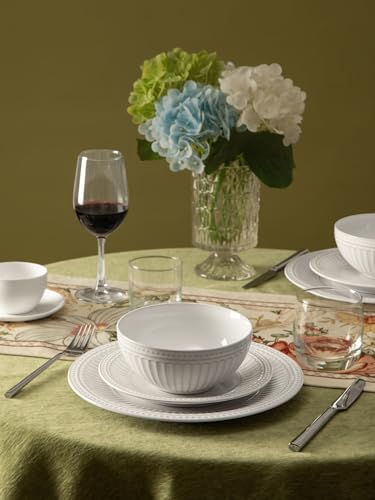 Ceramic Plates and Bowls Sets (Embossed White / Service for 4)