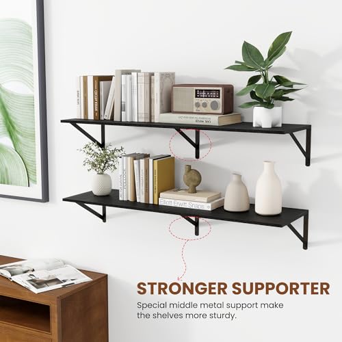40W x 12D Deep Floating Shelves Set of 2 Black (Black With Black Metal Bracket / 40Wx12Dx5.8H)