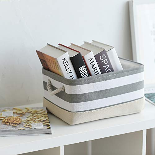 Storage Basket Fabric Basket with Handles Dog Toy Basket Cloth Storage Bin Shelf Basket Decorative Storage Basket Shoe Basket Gift Basket (Grey&White Stripes / Large - 15.7Lx11.8Wx8.3H)