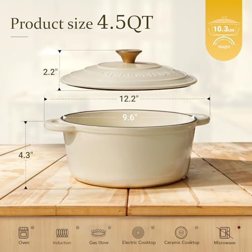 Enameled Cast Iron Dutch Oven (4.5 Quart / Cream white)