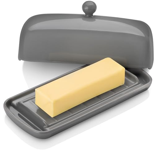 Ceramic Butter Dish with Lid for Countertop (Gray)