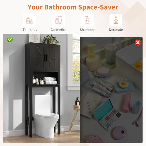 23.6 Inches Wide Toilet Rack with Over The Toilet Storage Cabinet (Black 23.6"w)