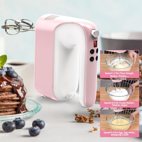 9 Speed Digital Hand Mixer Electric (Pink/White)