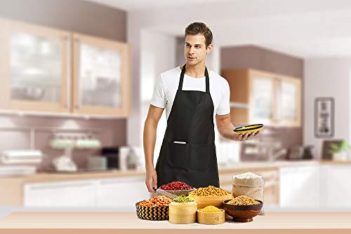 12 Pack Plain Bib Aprons with 2 Pockets (Flame Red)