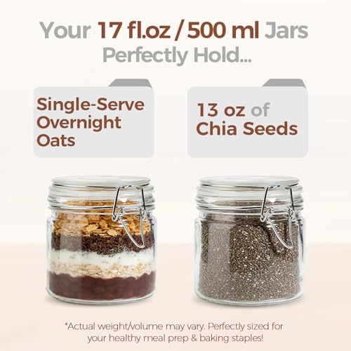 17 oz Overnight Oats Containers with Lids 6 Pack Wide Mouth (17 fl oz x 6 - Wide Mouth)