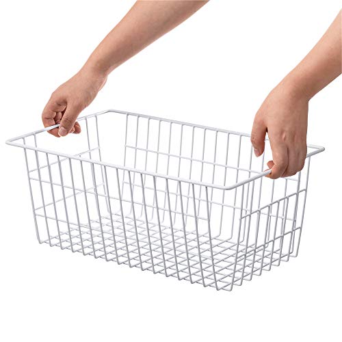 14" Freezer Baskets Wire Storage Baskets for Organizing Pantry Organization Bins Cabinets (White / 14"L x 11"W x 6"H)