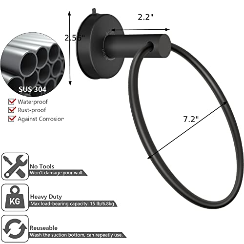 Suction Cup Towel Ring Matte Black Hand Towel Holder for Bathroom Wall SUS 304 Stainless Steel Kitchen Towel Hanger (Matte Black / Style #06)