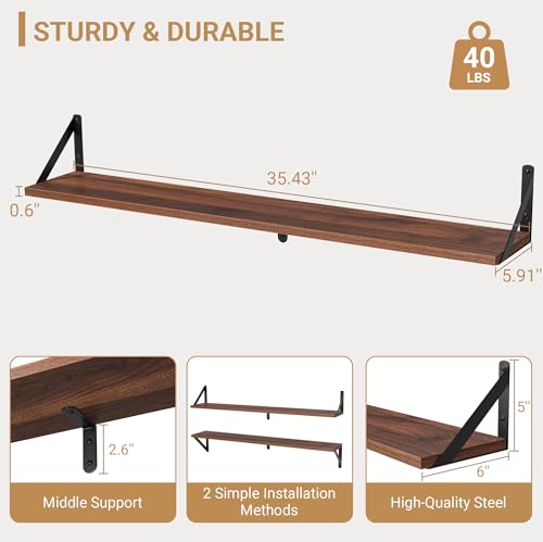 Floating Shelves for Wall (Walnut / 35.43"W x 5.9"D x 5.4"H,Set of 3)