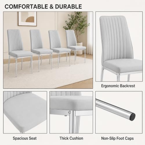 Modern Dining Chairs Gray PU Leather Kitchen Chairs Set of 6 (S- Gray)