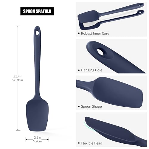 600°F Heat Resistant Silicone Large Spoon (11.4in (Spoon Spatula) / Navy Blue)