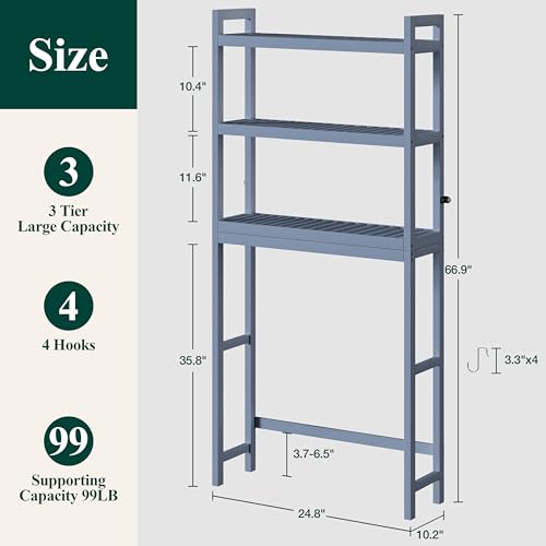 Bamboo Over The Toilet Storage Cabinet (Grey / 3 Tiers (66.9"H))