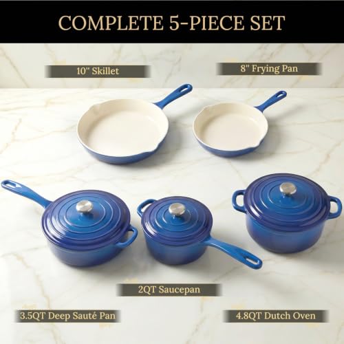 5 Piece Blue Enameled Cast Iron Cookware Set (Blue D)