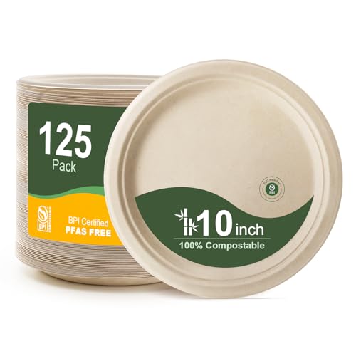 Paper Plates 10 Inch 125 (Natural / 10Inch（125 PCS）)