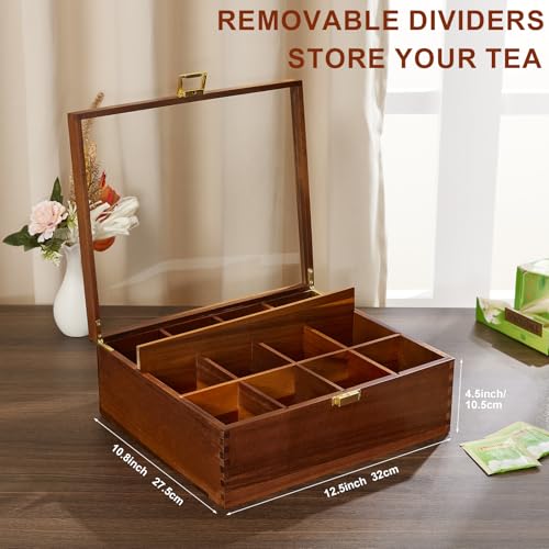 Wood Tea Bag Organizer with Clear Glass Lid (clear-1)