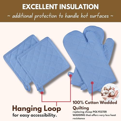 Pot Holders and Oven Mitts Sets for Kitchen Heat Resistant (Blue)