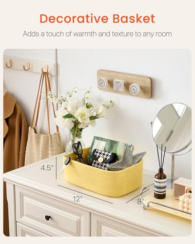Small Woven Storage Basket for Organizing (Yellow / 12"L x 8"W x 4.5"H)