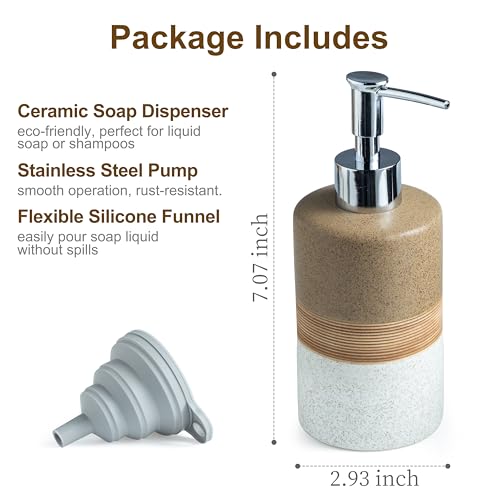 Ceramic Soap Dispenser Set for Hand Soap (Brown and White / 1xSoap Dispenser)