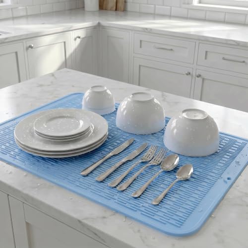 Silicone Dish Drying Mat for Multiple Usage (Light Blue / 36"L x 18"W)
