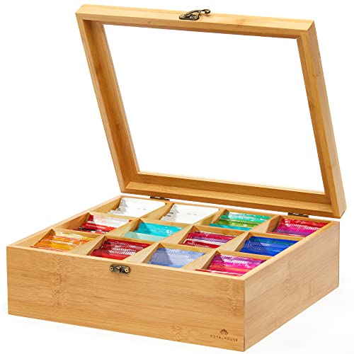 Natural Bamboo Tea Storage Organizer (12 Compartments)