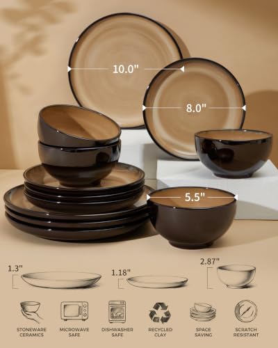 Stoneware Dinnerware Sets for 4 (Mocha Brown / Set (12pcs))