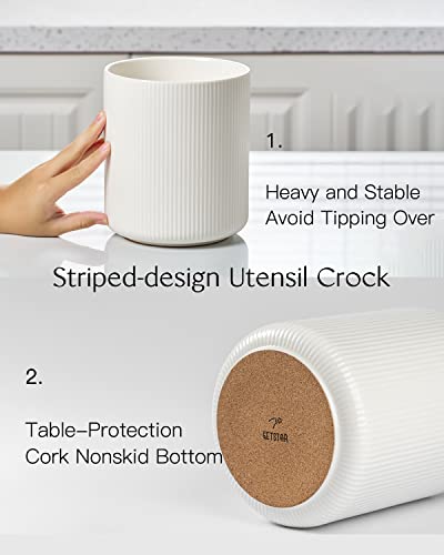 Large Kitchen Utensil Holder (Striped White / 7.2" H)