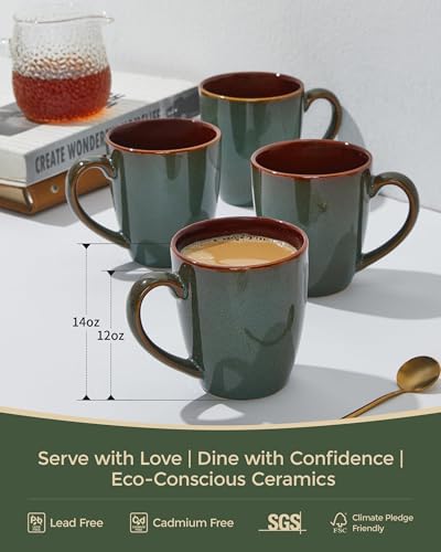 Coffee Mug 14oz (Brown Green / 4 Count (Pack of 1))