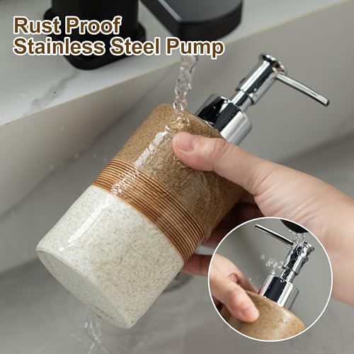 Ceramic Soap Dispenser Set for Hand Soap (Brown and White / 1xSoap Dispenser)