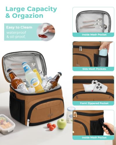 Lunch Box for Men Women Insulated Lunch Tote Cooler Bag Lunchbox (Coffee / Large)