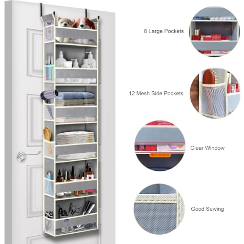 2 Pack Over The Door Hanging Organizer 6 (Grey / 6-shelf 2 Pack)