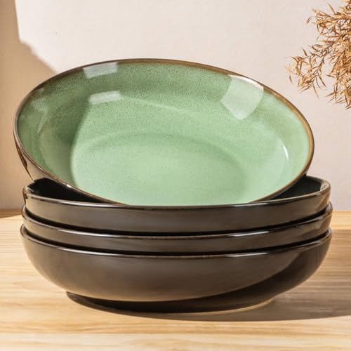 9.0" Ceramic Pasta Bowls Set of 4 (Set of 4 / Light Green)