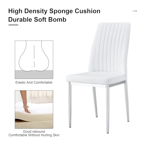 White Dining Chairs Set of 4 Modern Kitchen Chairs Set PU Leather Chair with Chrome Legs Armless Upholstered Chair for Dinner Room (S- White)