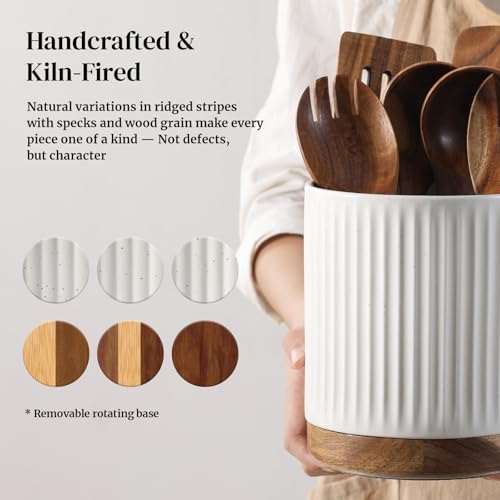 360° Rotating Extra Large Cooking Utensil Holder (White Stripes / 7.6 Inch)