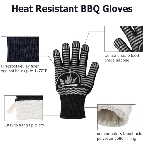 BBQ Gloves 1472°F Extreme Heat Resistant Grill Gloves (Gray / 11inch)