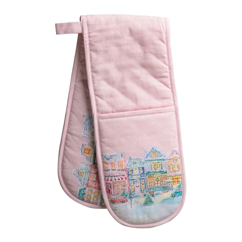 Double Oven Mitts 100% Cotton Double Oven Glove (124 - Christmas Market - Pink / 7" x 35" (Double Oven Mitt))