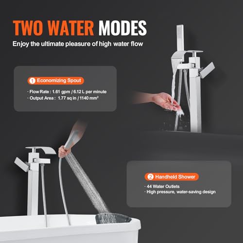 Freestanding Bathtub Faucet (Waterfall / Polish Chrome)