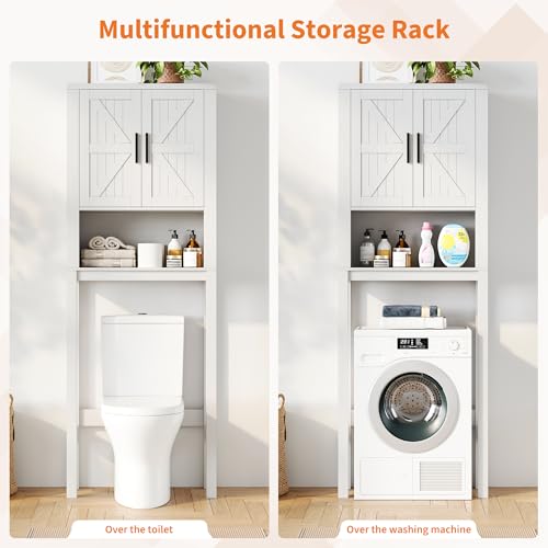 23.6 Inches Wide Toilet Rack with Over The Toilet Storage Cabinet (White 23.6"w)