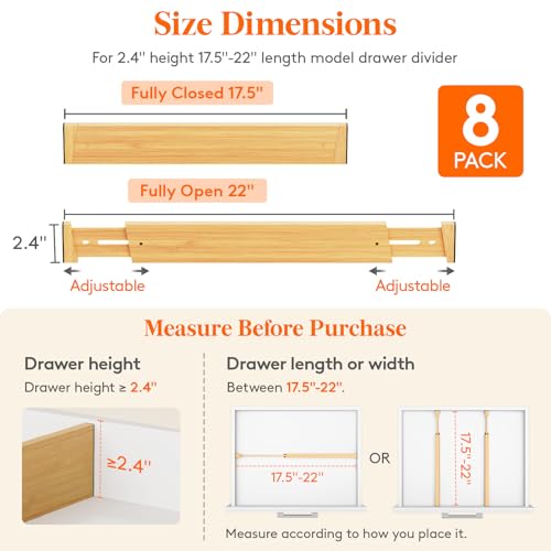2.4" Kitchen Drawer Dividers (2.4"H, 17.5-22"L)