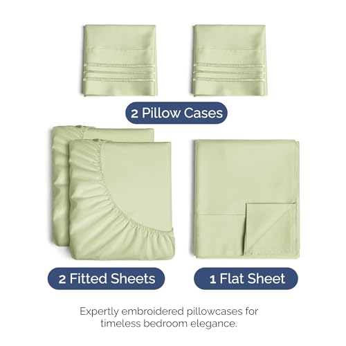 Split King Size 5 Piece Sheet Set (16 - Light Sage Green / Split King Size)
