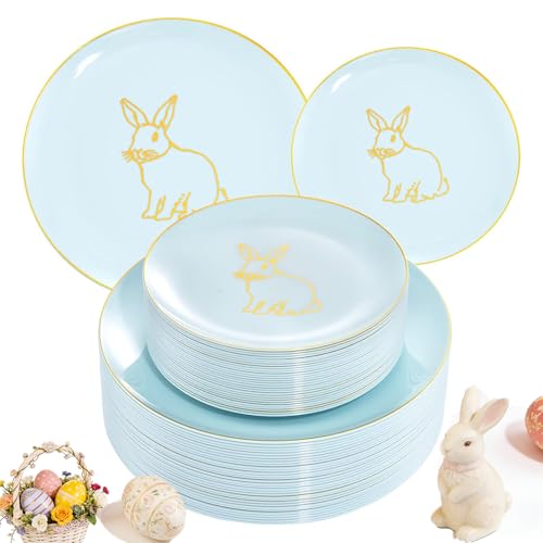 60 Pieces Easter plates with Gold Bunny (Bunny / 60)